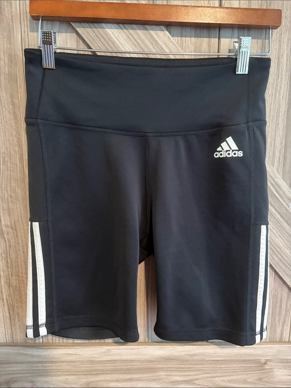 adidas Black Bike Shorts with White Side Stripes